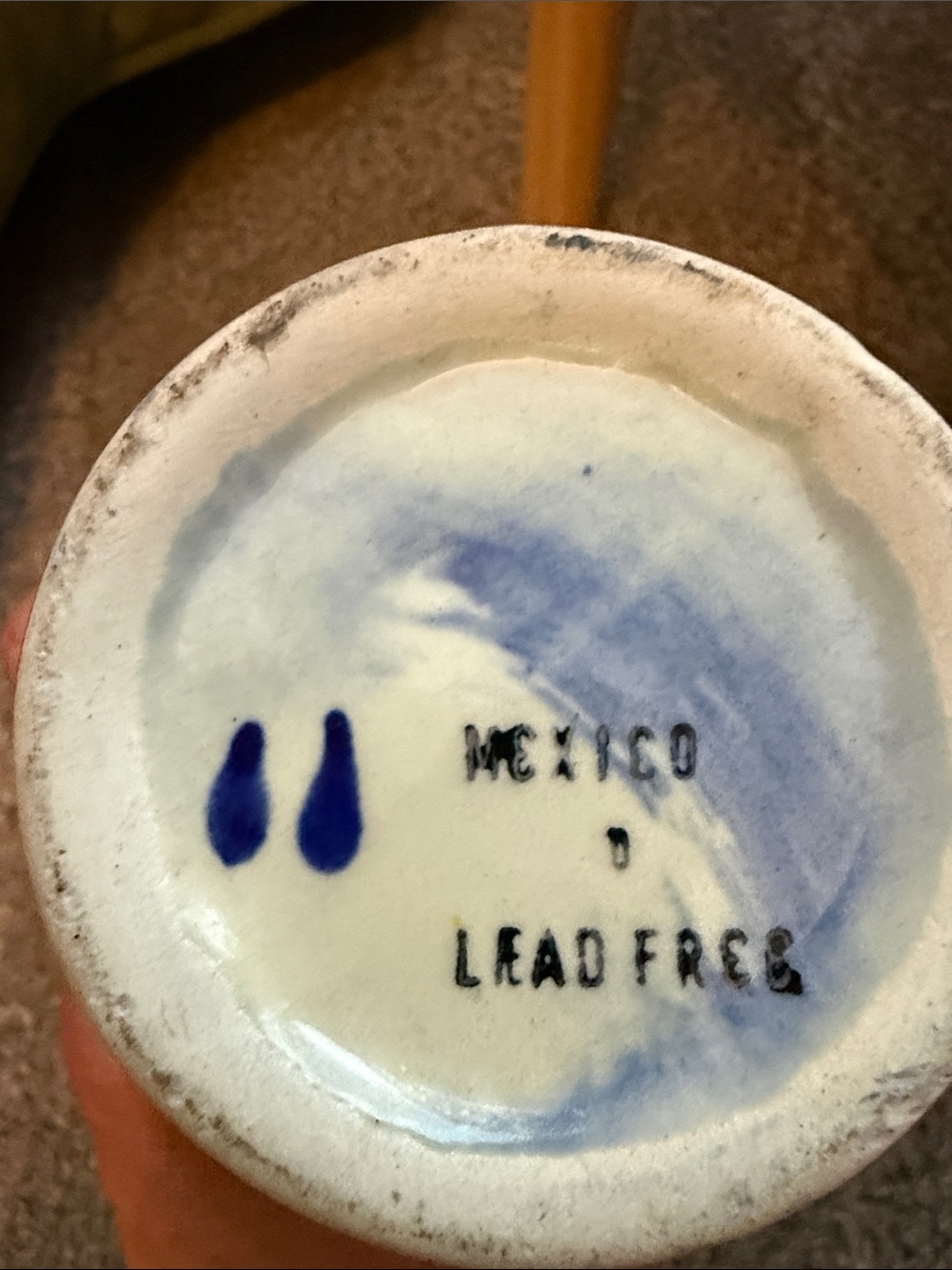 Mexico Hand-Painted Ceramic Fruit Tumbler  Planter Holder with Blue Rim - Picture 2 of 14